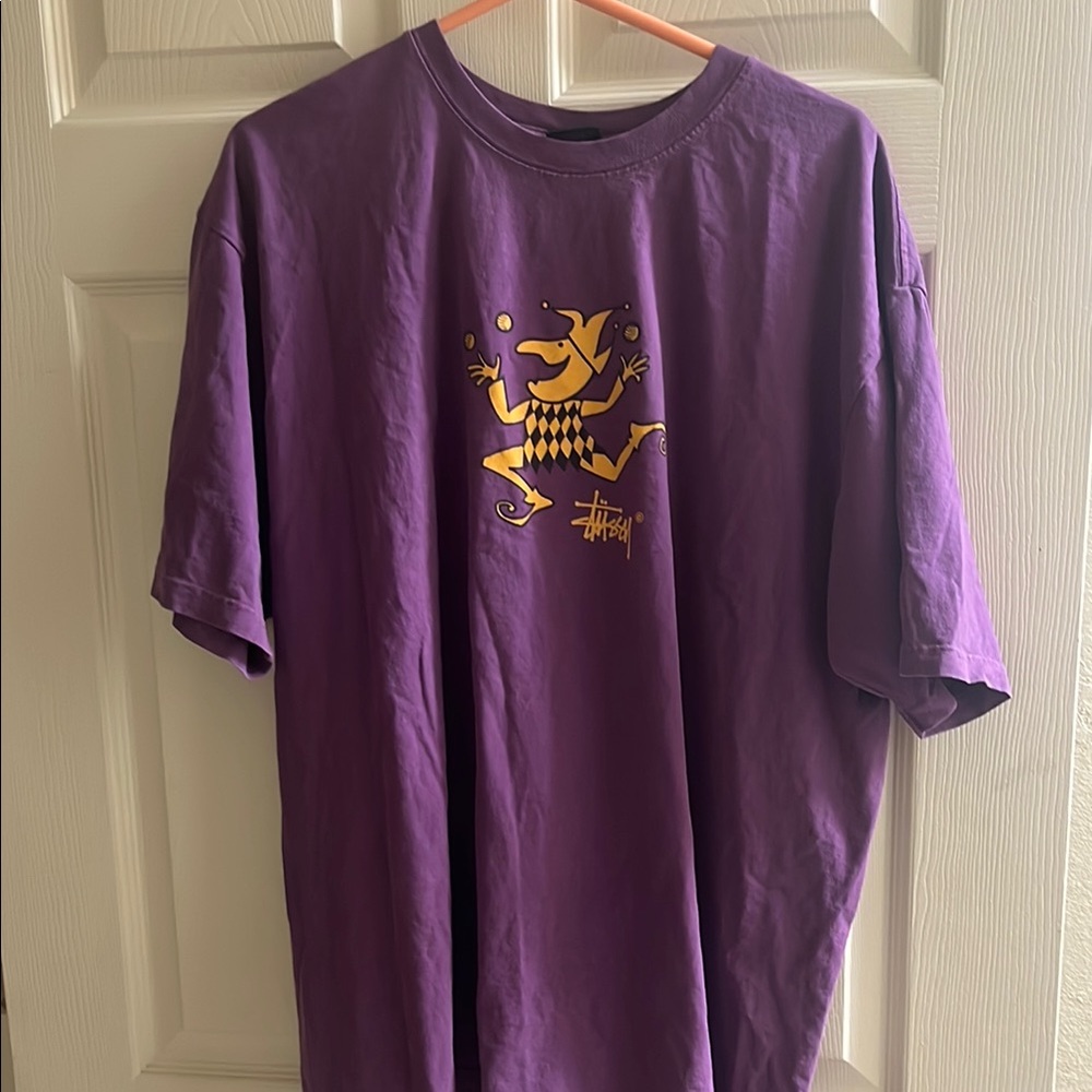 Stussy Purple Short Sleeve Tee with Graphic Design